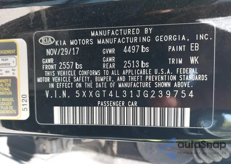 2018 Kia Optima Lx z USA, uszkodzony, nr VIN 5XXGT4L31JG239754